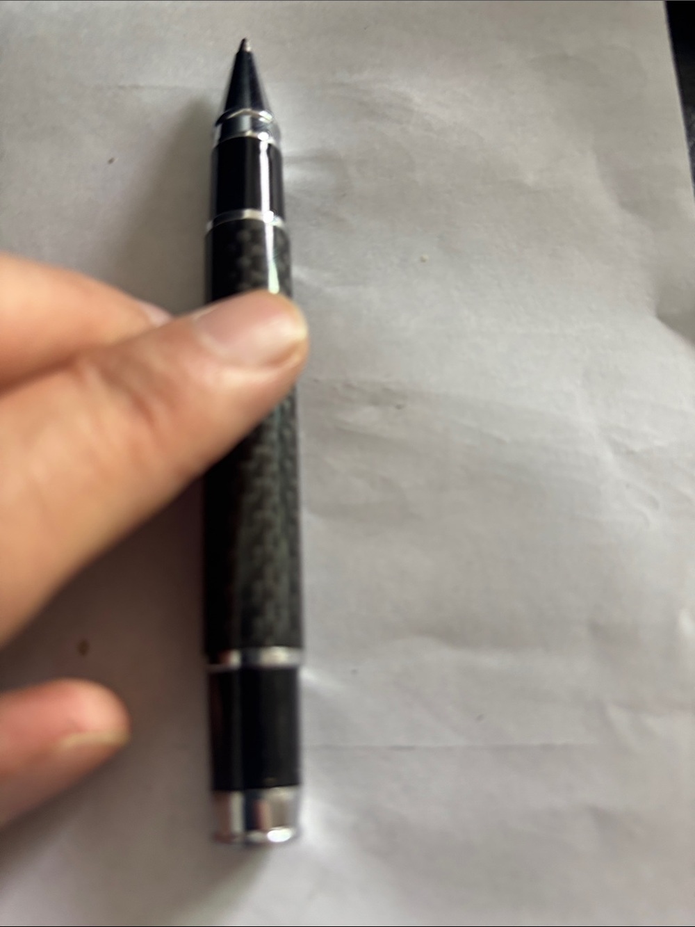 Black Carbon Fiber Ballpoint Pen with Silver Accents - Picture 4 of 7
